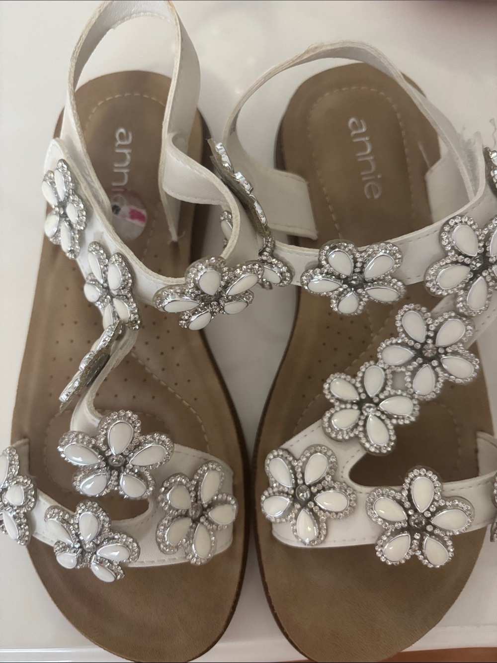 Annie White Floral Jeweled Women’s Sandals